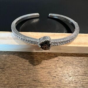 Judith Ripka Sterling Silver and Smoky Quartz Heart Cuff Bracelet